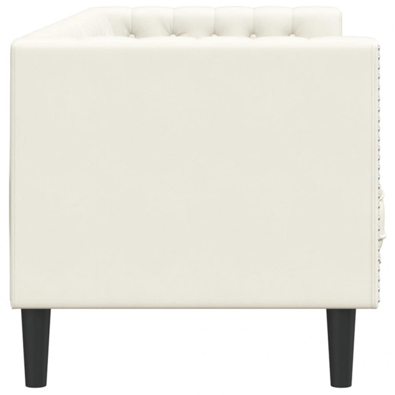 Sofa Chesterfield z wałkami, trzyosobowa, kremowa, aksamit