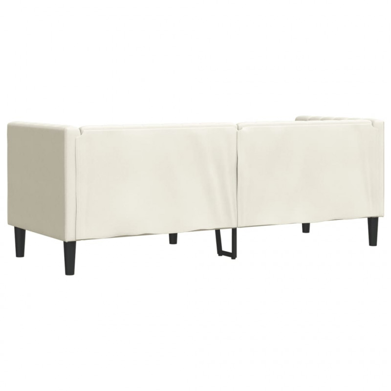 Sofa Chesterfield z wałkami, trzyosobowa, kremowa, aksamit