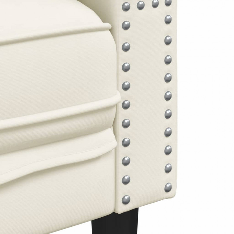 Sofa Chesterfield z wałkami, trzyosobowa, kremowa, aksamit
