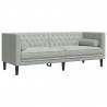Sofa Chesterfield z wałkami, trzyosobowa, jasnoszara, aksamit