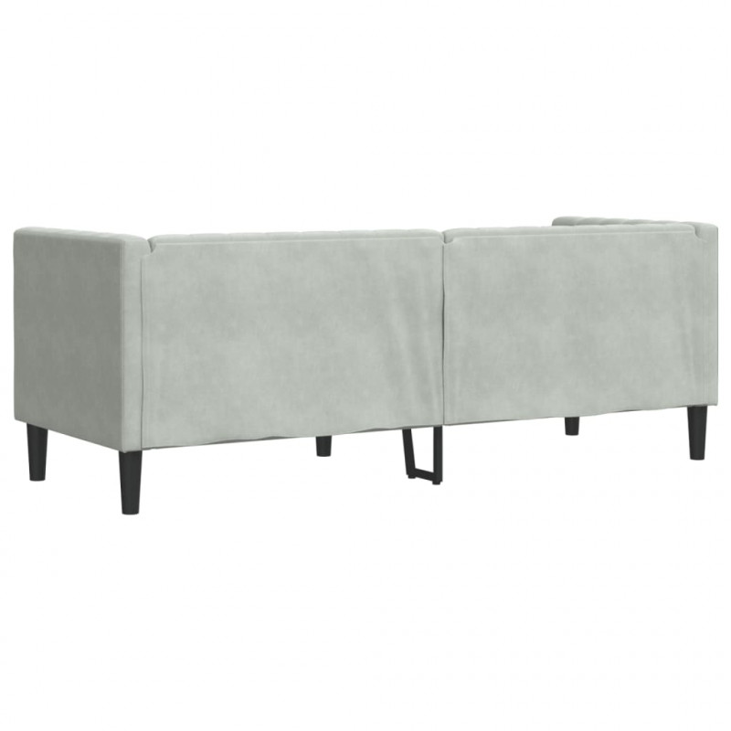 Sofa Chesterfield z wałkami, trzyosobowa, jasnoszara, aksamit