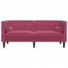 Sofa Chesterfield z wałkami, dwuosobowa, bordowa, aksamit