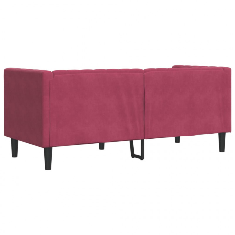 Sofa Chesterfield z wałkami, dwuosobowa, bordowa, aksamit