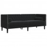 Sofa Chesterfield z wałkami, trzyosobowa, czarna, aksamit