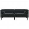 Sofa Chesterfield z wałkami, trzyosobowa, czarna, aksamit