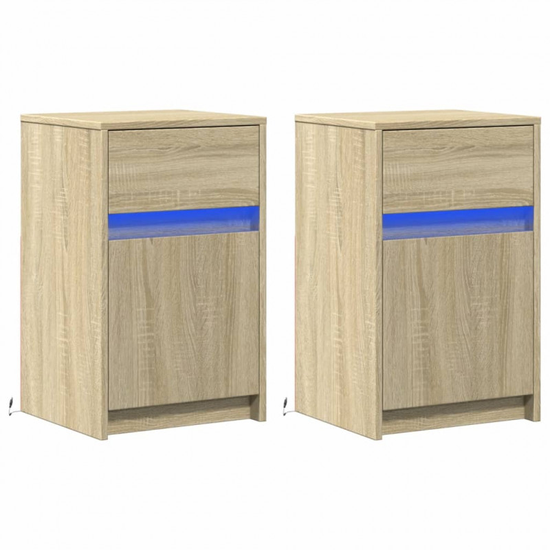 Szafki nocne z LED, 2 szt., dąb sonoma, materiał drewnopochodny