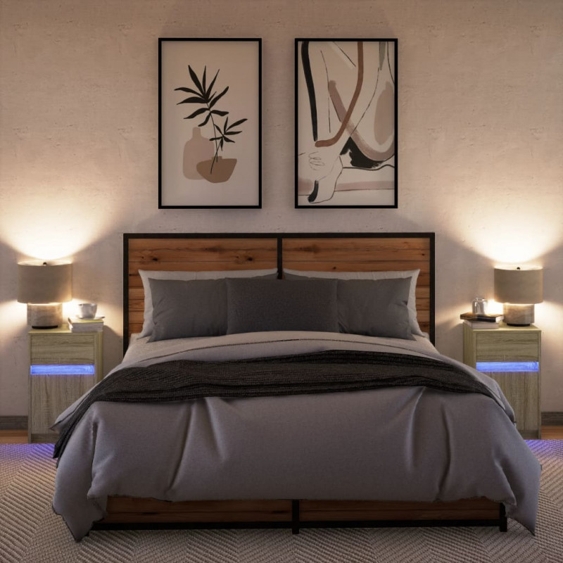 Szafki nocne z LED, 2 szt., dąb sonoma, materiał drewnopochodny
