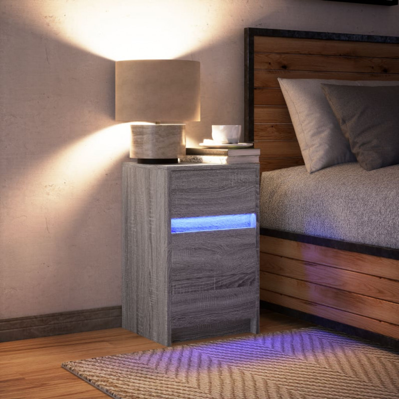 Szafka nocna z LED, szary dąb sonoma, materiał drewnopochodny