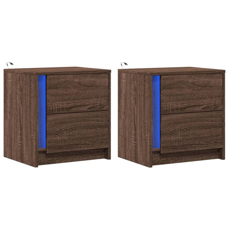 Szafki nocne z oświetleniem LED, 2 szt., kolor brązowy dąb