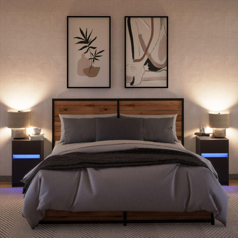 Szafki nocne z LED, 2 szt., czarne, materiał drewnopochodny