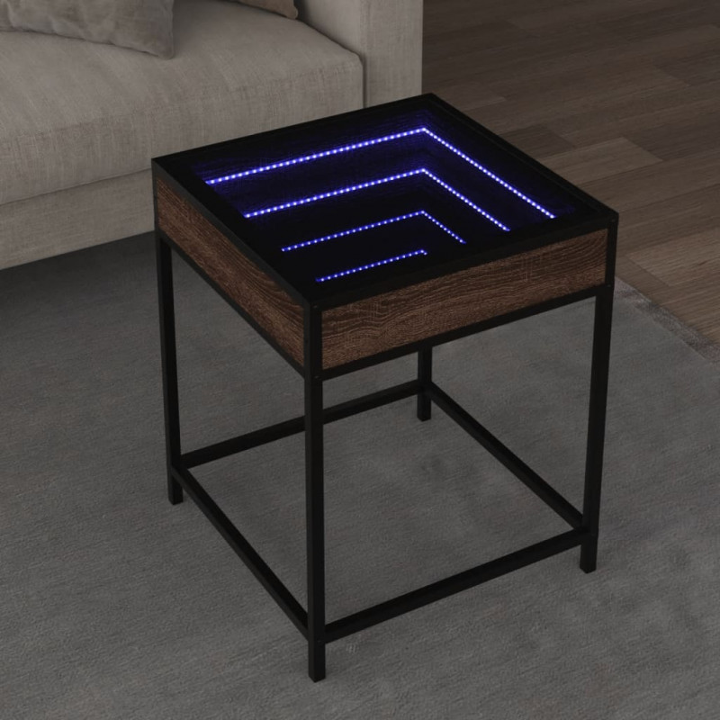 Stolik kawowy z LED Infinity, brązowy dąb, 40x40x51 cm
