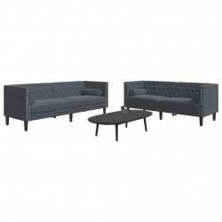 2-cz. wypoczynek Chesterfield z wałkami, ciemnoszary, aksamit