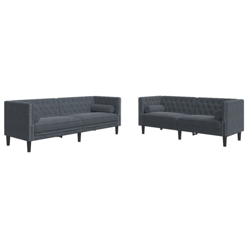 2-cz. wypoczynek Chesterfield z wałkami, ciemnoszary, aksamit
