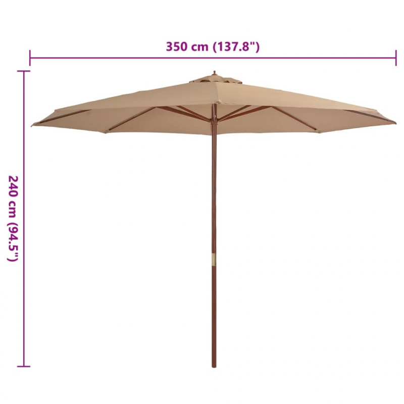 Parasol ogrodowy na drewnianym słupku, 350 cm, taupe