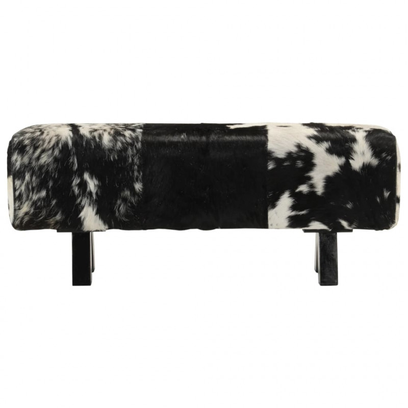 Ławka czarno-biała, 110x30x45 cm, naturalna kozia skóra