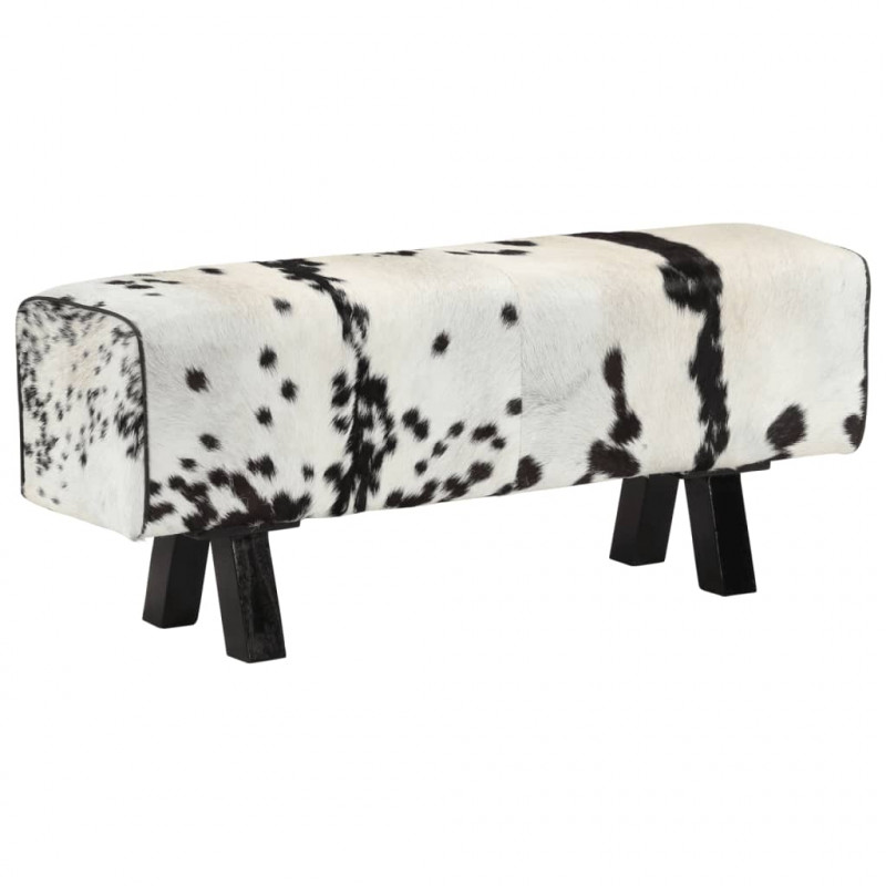 Ławka czarno-biała, 110x30x45 cm, naturalna kozia skóra