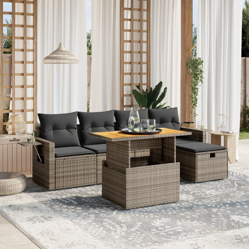 6-cz. zestaw mebli ogrodowych z poduszkami, szary, polirattan
