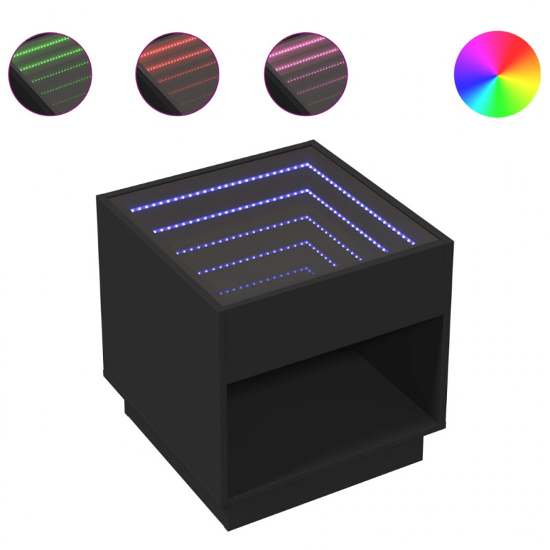 Stolik nocny z LED Infinity, czarny, 50x50x50 cm