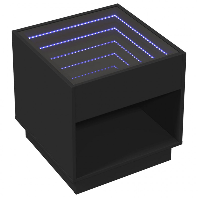 Stolik nocny z LED Infinity, czarny, 50x50x50 cm