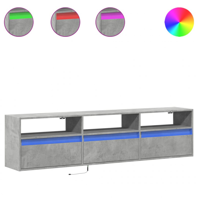 Ścienna szafka pod TV, z LED, szarość betonu, 180x31x45 cm