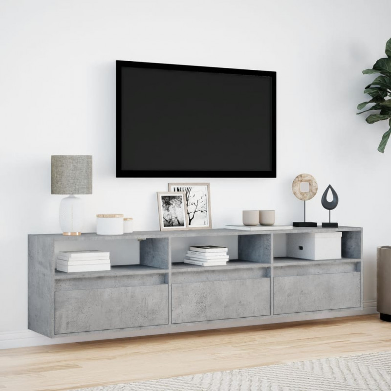 Ścienna szafka pod TV, z LED, szarość betonu, 180x31x45 cm
