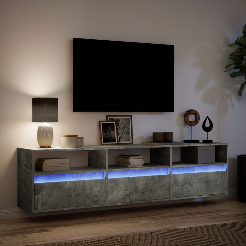Ścienna szafka pod TV, z LED, szarość betonu, 180x31x45 cm