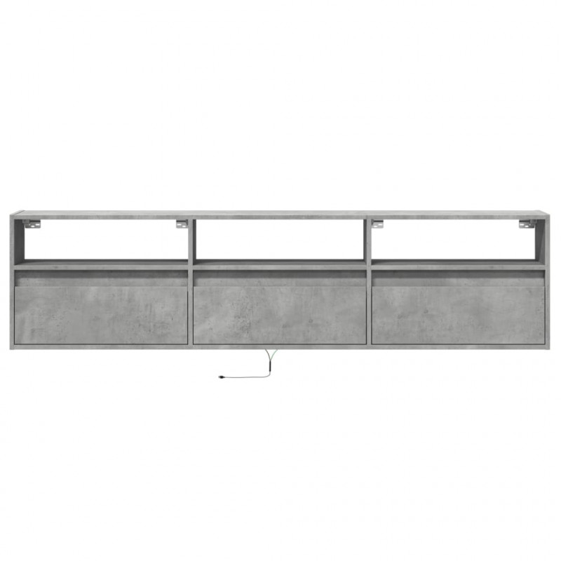 Ścienna szafka pod TV, z LED, szarość betonu, 180x31x45 cm