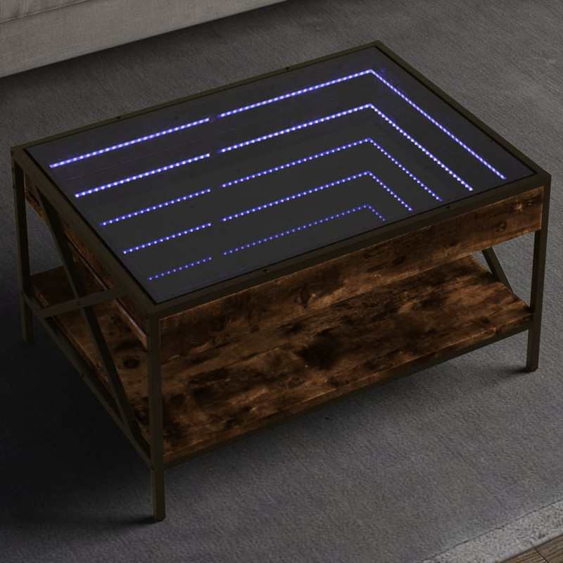 Stolik kawowy z LED Infinity, przydymiony dąb, 70x50x38 cm