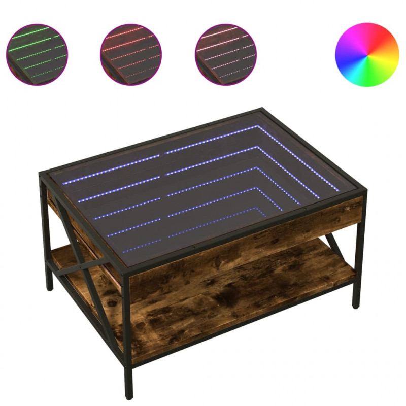 Stolik kawowy z LED Infinity, przydymiony dąb, 70x50x38 cm