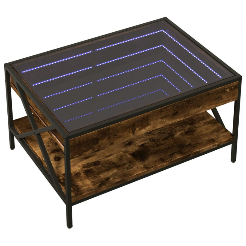 Stolik kawowy z LED Infinity, przydymiony dąb, 70x50x38 cm