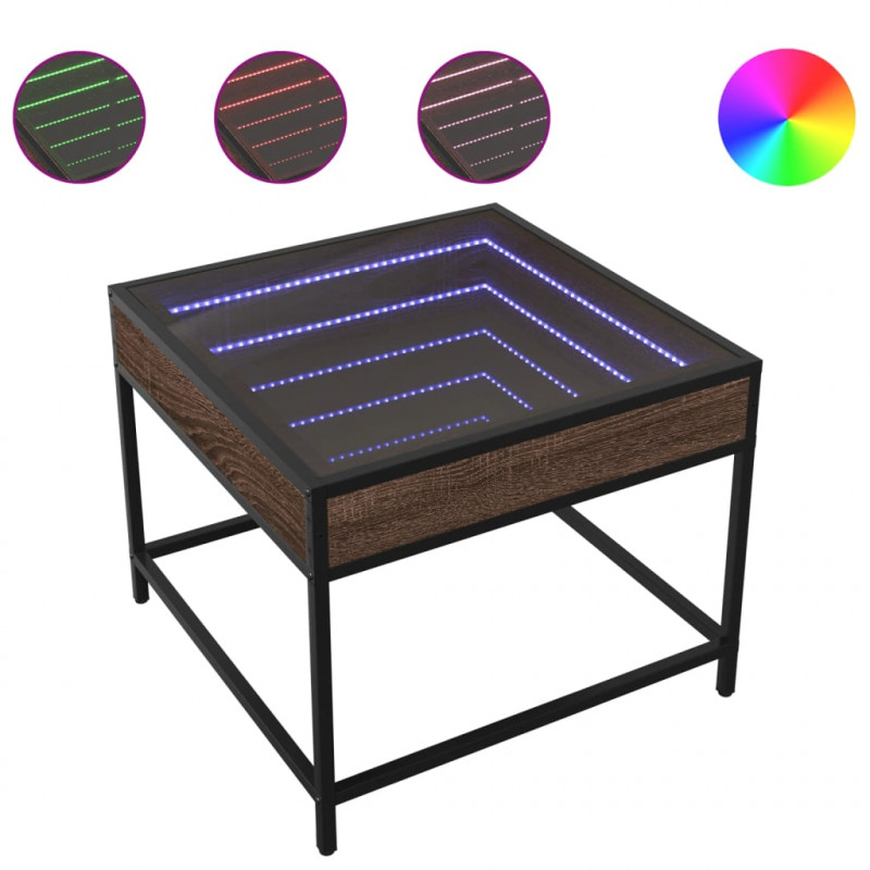 Stolik kawowy z LED Infinity, brązowy dąb, 50x50x41 cm