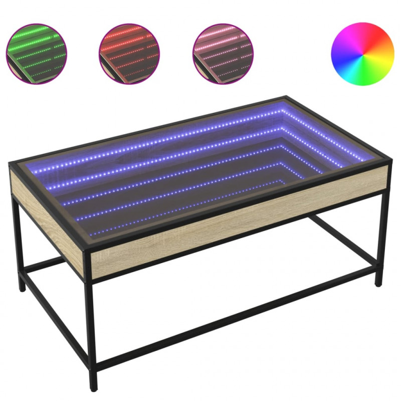Stolik kawowy z LED Infinity, dąb sonoma, 90x50x41 cm