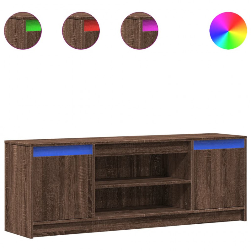 Szafka pod TV z LED, brązowy dąb, 139,5x34x50 cm