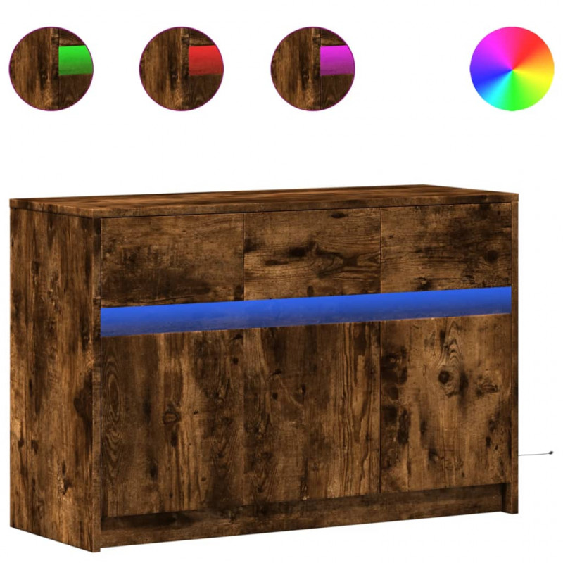 Szafka TV z LED, przydymiony dąb, 91x34x61 cm