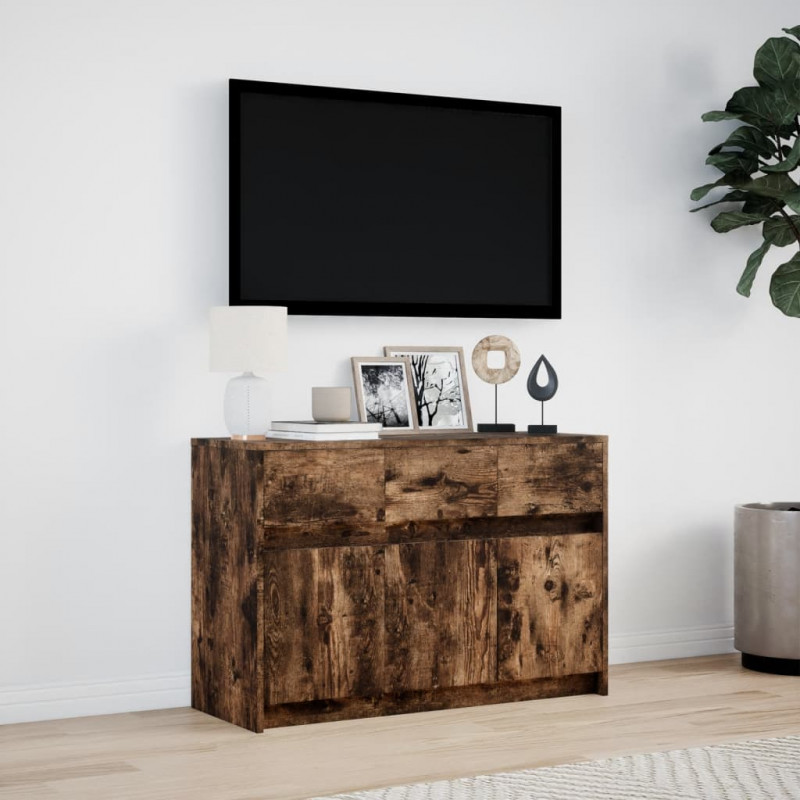 Szafka TV z LED, przydymiony dąb, 91x34x61 cm