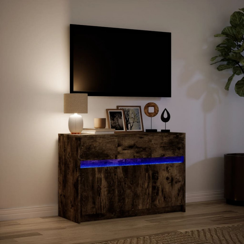 Szafka TV z LED, przydymiony dąb, 91x34x61 cm