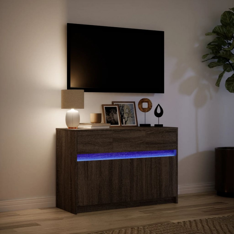 Szafka TV z LED, brązowy dąb, 91x34x61 cm