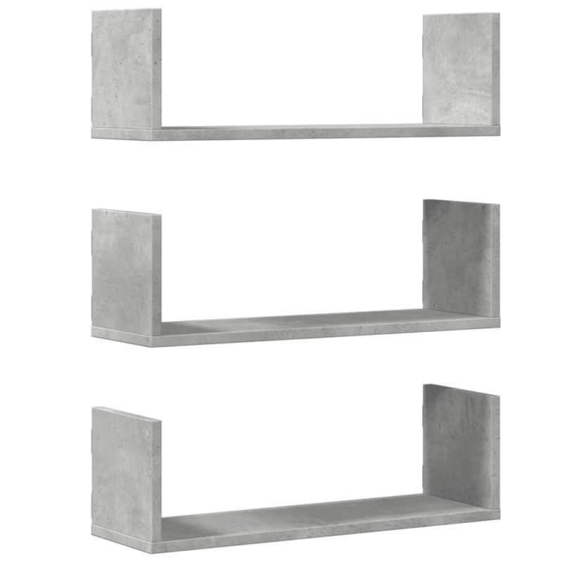 Półki ścienne, 3 szt., szarość betonu, 58x18x18 cm