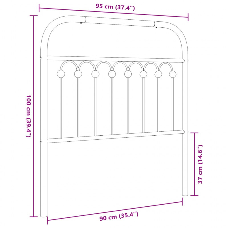 Metalowe wezgłowie, czarne, 90 cm