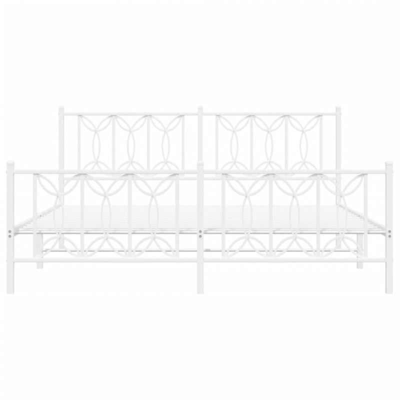 Metalowa rama łóżka z wezgłowiem i zanóżkiem, biała, 180x200 cm