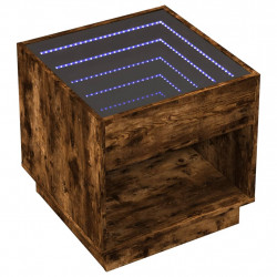 Stolik kawowy z LED Infinity, przydymiony dąb, 50x50x50 cm