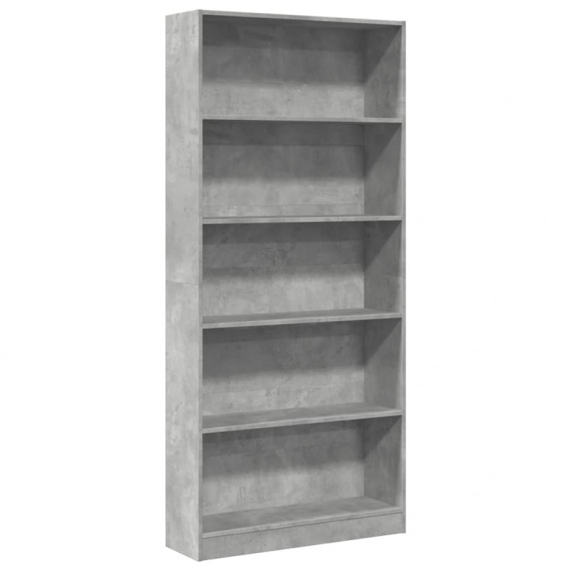 Regał, szarość betonu, 80x24x176 cm, materiał drewnopochodny