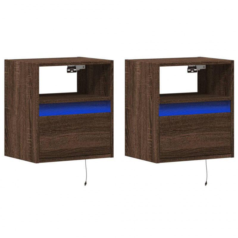 Wiszące szafki nocne z LED, 2 szt., brązowy dąb