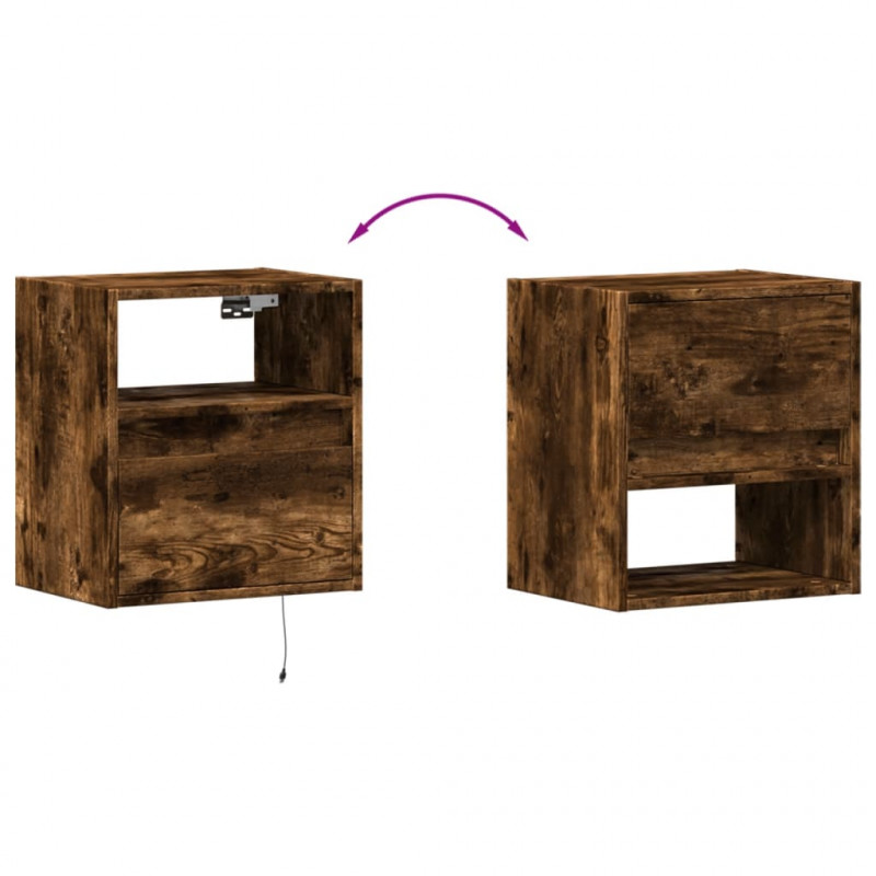 Wisząca szafka nocna z podświetleniem LED, przydymiony dąb