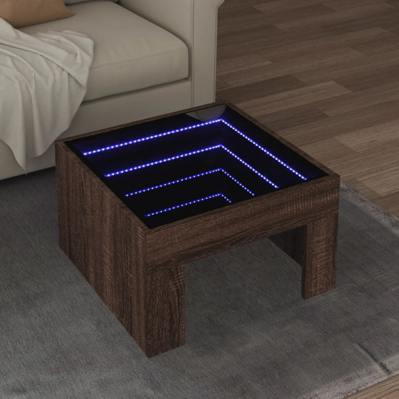 Stolik kawowy z LED Infinity, brązowy dąb, 50x50x30 cm