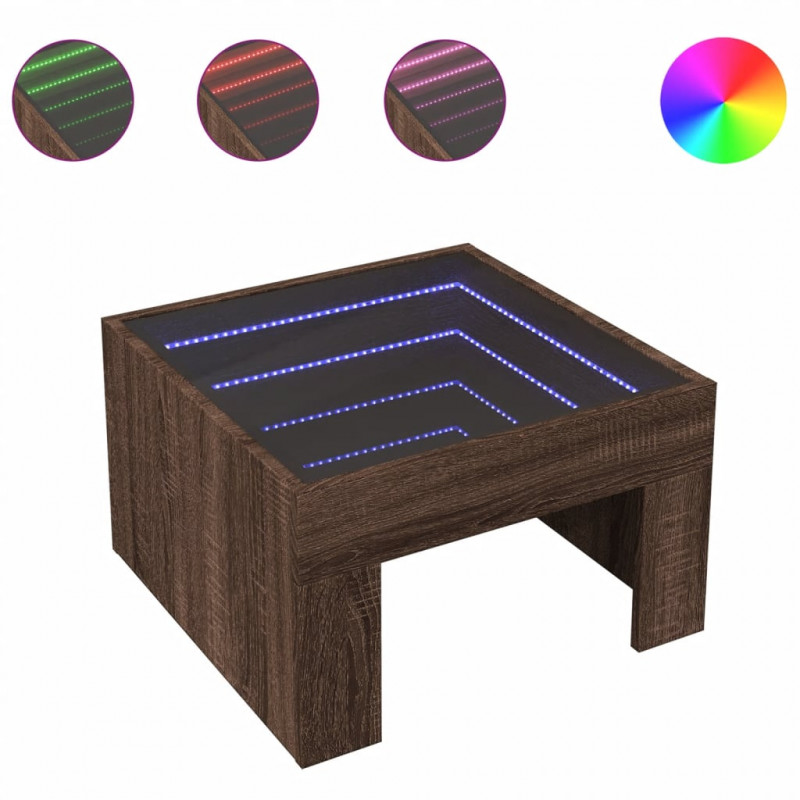 Stolik kawowy z LED Infinity, brązowy dąb, 50x50x30 cm
