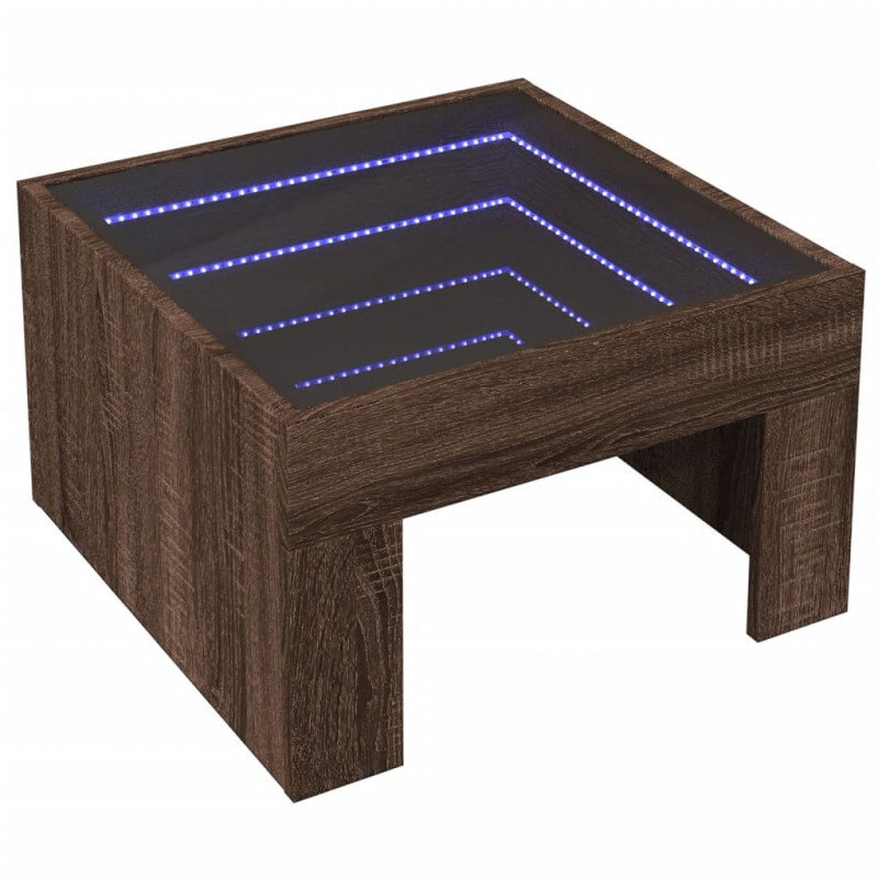 Stolik kawowy z LED Infinity, brązowy dąb, 50x50x30 cm
