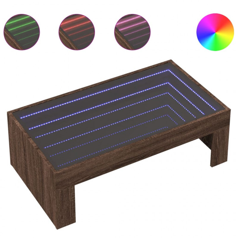Stolik kawowy z LED Infinity, brązowy dąb, 90x50x30 cm