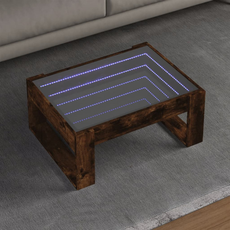 Stolik kawowy z LED Infinity, przydymiony dąb, 70x53x30 cm