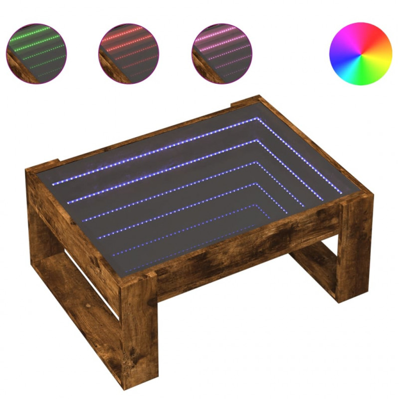 Stolik kawowy z LED Infinity, przydymiony dąb, 70x53x30 cm